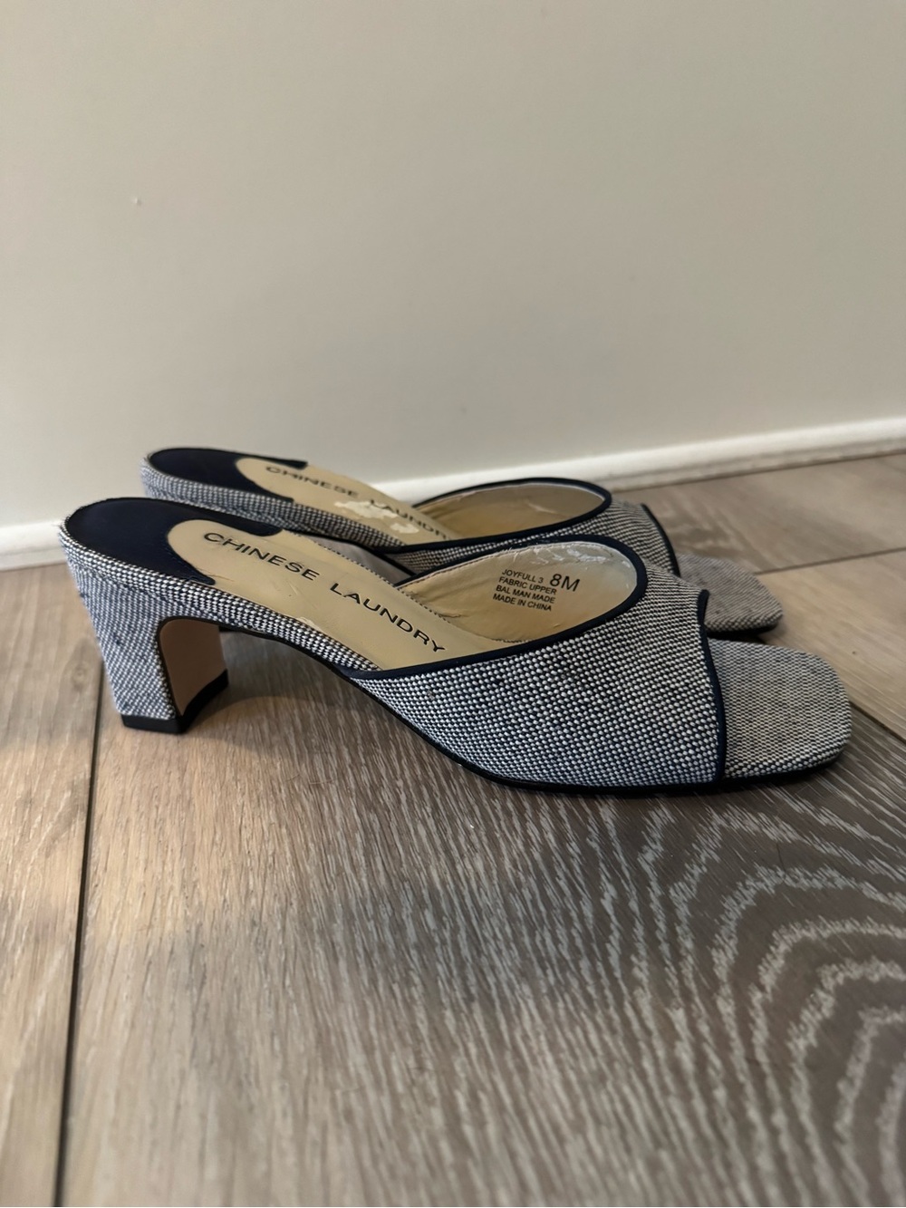 Chinese Laundry Navy Trim Tweed Slip-On Mules